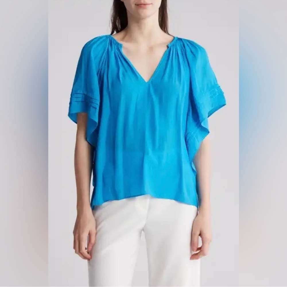 Ramy Brook Kylo Top Batwing Flutter Sleeves Atlantic Blue size XS